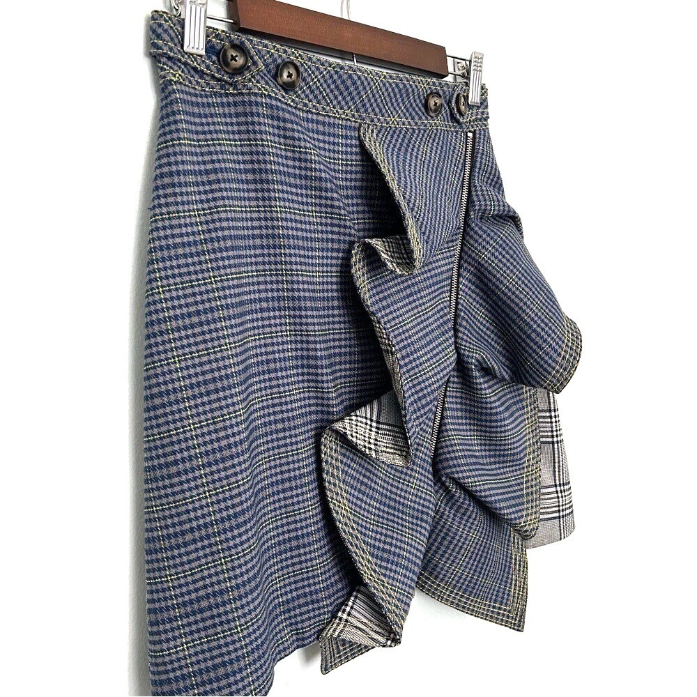 Self-Portrait ruffled checked tweed plaid designer miniskirt women's 6us 10uk‎
